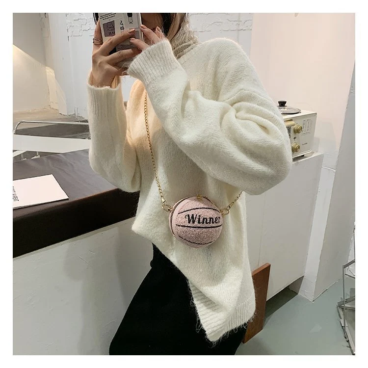 Mini sac bandoulière rond de basket-ball fashion, petit sac idéal pour femmes, parfait pour transporter vos essentiels avec style et légèreté.
