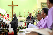 PSL chairperson Irvin Khoza paying  final respects to his  wife  Mantwa Khoza at the Orlando Holy Cross Anglican Church in Soweto  on Saturday. 