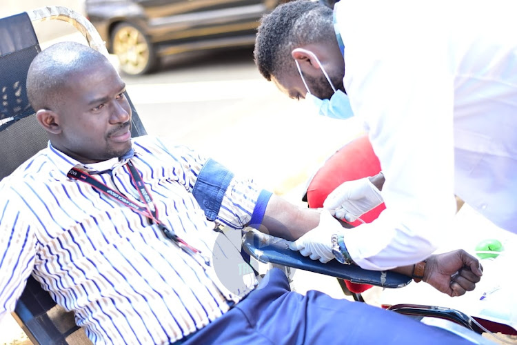 Radio Africa Group Head of Business John Gachahi during the blood donation drive by Kenya Tissue and Transplant Authority at Radio Africa on November 9, 2022.