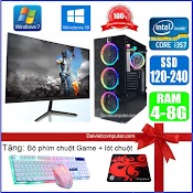 Bộ Máy Tính Pc Game Led+Màn Hình 24 Icnh Fullhd Cpu Core I7 I5 I3 Ram 4Gb - 8Gb/Ssd 120 - 240Gb Chơi Pubg Mobile Lol Cf+Quà