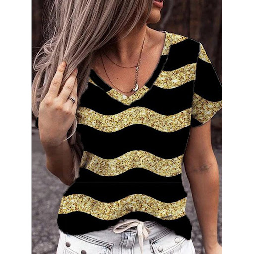 Title 3, Fashion V-Neck Geometric Print Plus Size Short ...