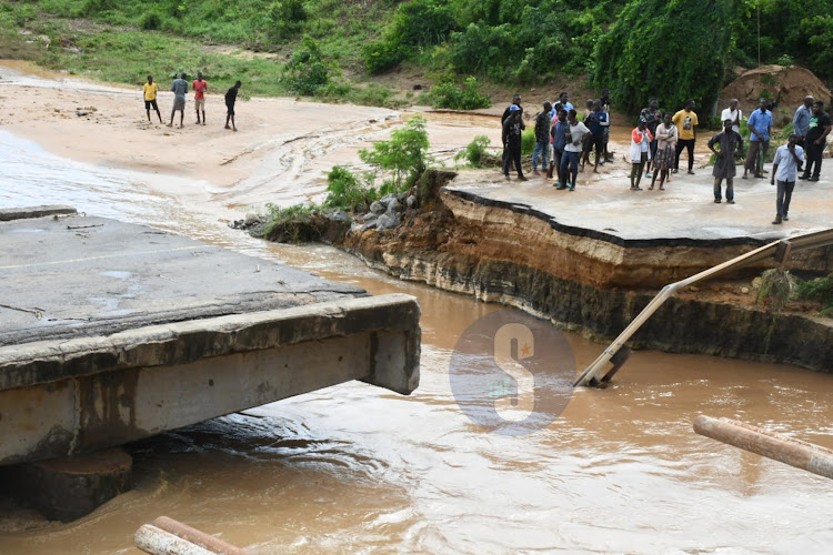 The section of the Mombasa Malindi highway at Mbogolo bridge that was washed away by floods on Saturday morning, November 25,2023.