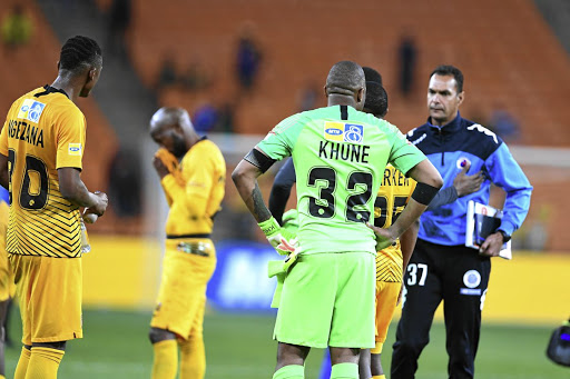 Chiefs' Siyabonga Ngezana and Itumeleng Khune look dejected after losing to SuperSport in the semi final.