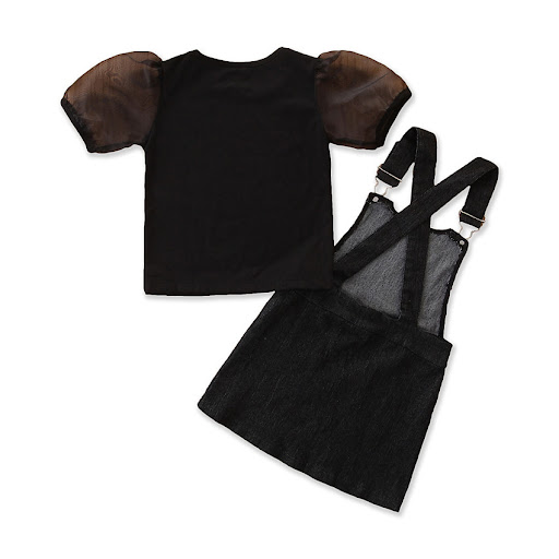 Title 14, Girls Short-Sleeved Suit Puff Sleeve Black T-s...