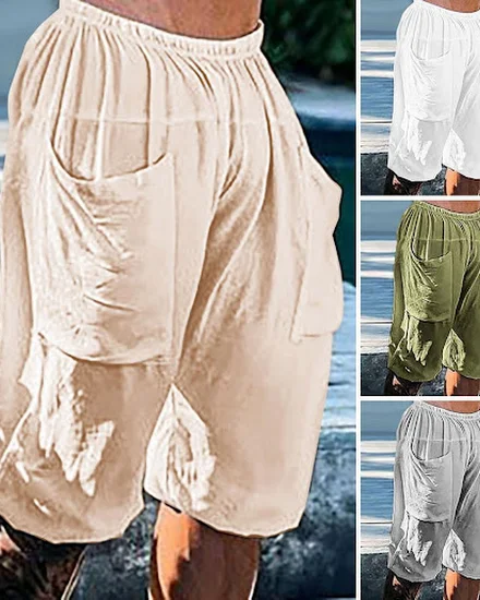 Fashion Summer Mens Linen Shorts Men Cotton Beach Short N... - 1