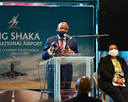 KwaZulu-Natal premier Sihle Zikala conducts an inspection into the state of readiness of King Shaka International Airport as it resumes flights. 