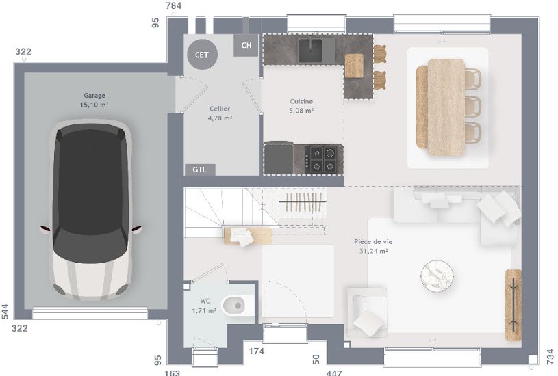  Vente Terrain + Maison - Terrain : 541m² - Maison : 80m² à La Suze-sur-Sarthe (72210) 