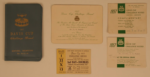 Various tickets and invitations, associated with 1957 Davis Cup