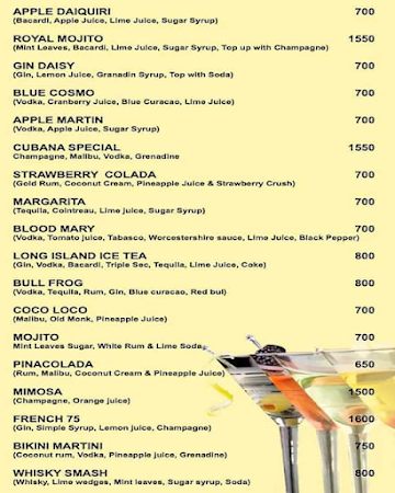 Club Cubana menu 