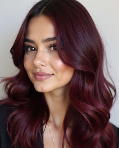 Woman with shiny, new global hair colour from a Habibs salon.