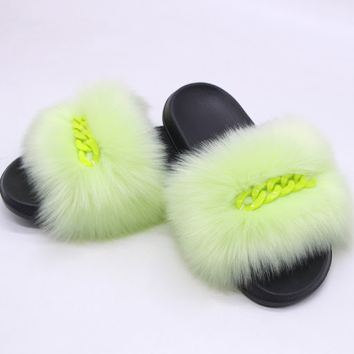 Title 7, Womens Faux Fox Fur Slippers, Color Chain, Plu...