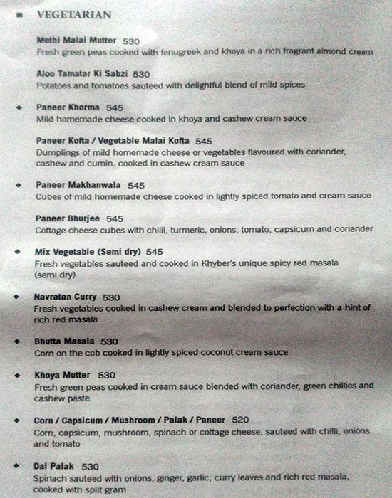 Khyber menu 