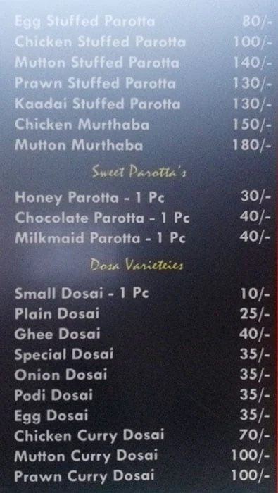 Ya Rahman Biriyani menu 