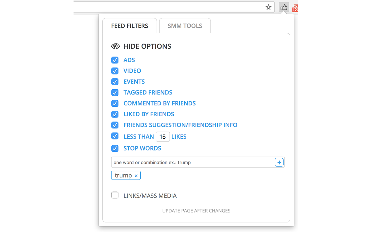 Фейсбук: hide ads, by stop-words, smm tools Preview image 0