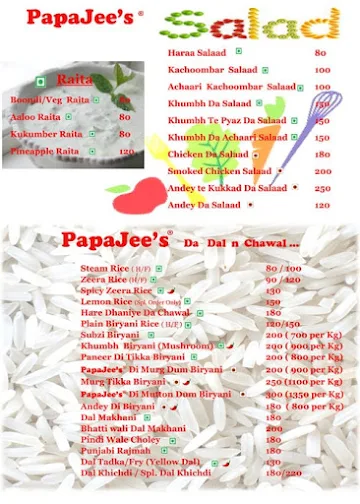 PapaJee's menu 