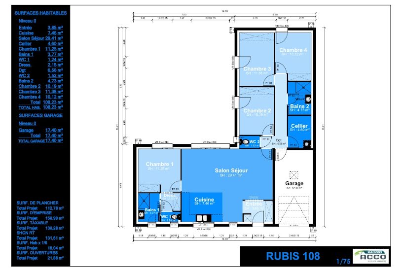  Vente Terrain + Maison - Terrain : 249m² - Maison : 108m² à Surgères (17700) 