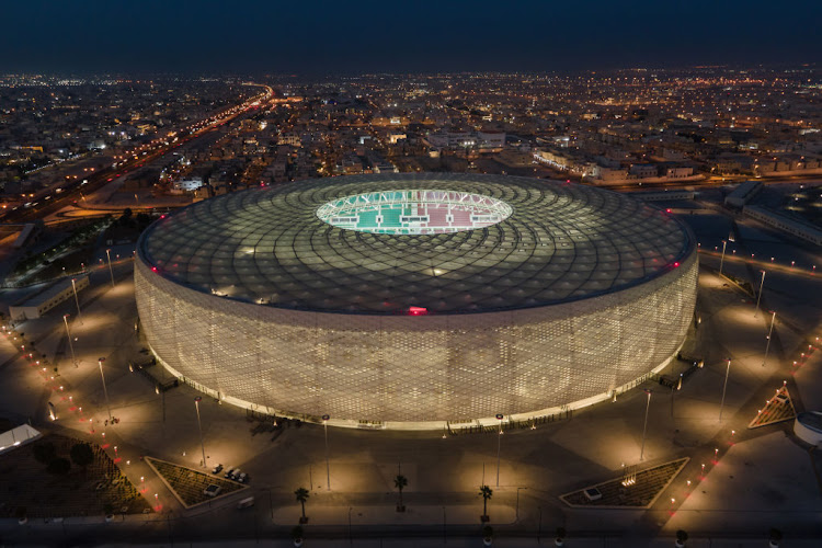 Al Thumama Stadium at sunset.