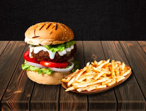 Veg Falafel Cheeseburger + French Fries