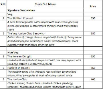 Steak Out menu 