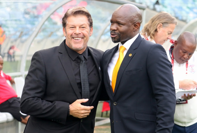 Free State Stars head coach Luc Eymael (L) has rubbished reports linking him with the coaching job at Kaizer Chiefs, which is currently being held by embattled Steve Komphela (R).