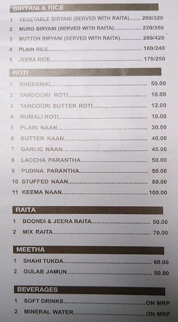 Bedi Sahab menu 