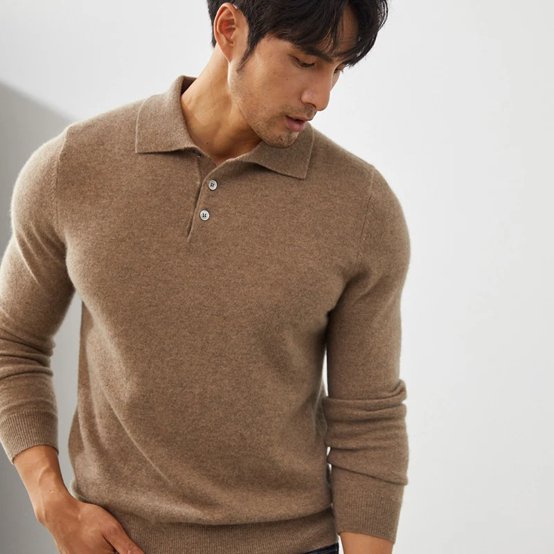 Pure Cashmere Men's Polo Collar Pullover Short Sweater Unrivaled Comfort and Style Lightweight Versatile Sweater for a S
