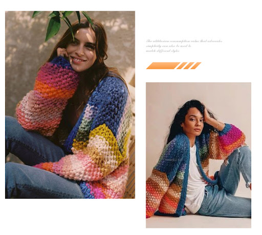 Title 2, Thick Needle Sweater Coat Rainbow Striped Contr...