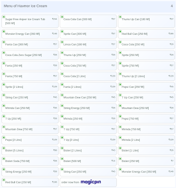 Havmor Ice Cream menu 
