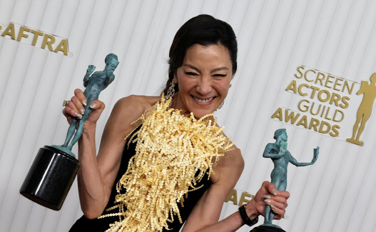 Michelle Yeoh poses backstage with the Outstanding Performance by a Female Actor in a Leading Role and Outstanding Performance by a Cast in a Motion Picture awards for "Everything Everywhere All at Once" during the 29th Screen Actors Guild Awards at the Fairmont Century Plaza Hotel in Los Angeles, California, US, on February 26 2023. Picture: AUDE GUERRUCCI/REUTERS/