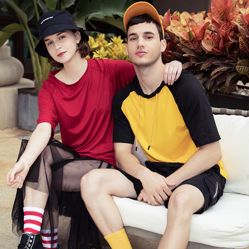 Title 4, Breathable Couple T-shirt, Solid Color Round Ne...
