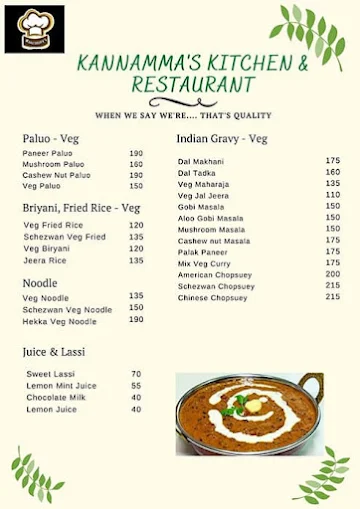 Kannamma's Kitchen Veg Restaurant menu 