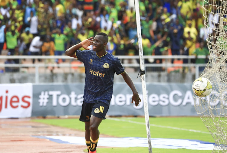 Stephane Aziz Ki of Young Africans celebrates a goal during the CAF Confederation Cup 2022/23 semifinal, first leg between Young Africans and Marumo Gallants at the National Stadium in Dar es Salaam, Tanzania on 10 May 2023.