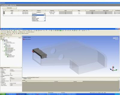 ANSYS Создание выборки элементов по общему признаку «местоположение» путем выбора этого признака в разворачивающемся меню на панели Worksheet