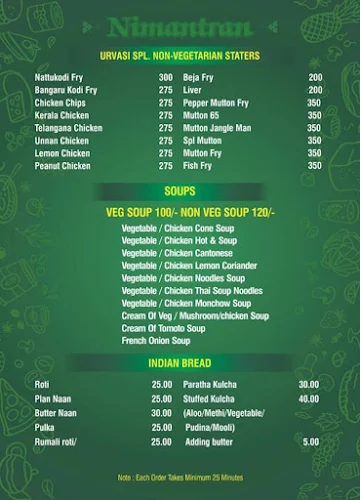 Urvasi Inn Restaurant menu 