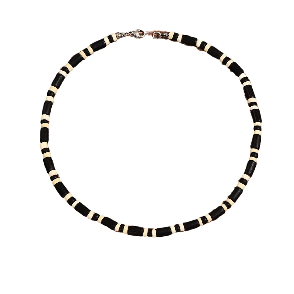 Collar para hombre con cadena de clavícula, estilo bohemio retro y simple, cuentas de madera de coco y turquesa.