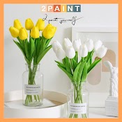 Hoa Tulip Giả Nhân Tạo Trang Trí Bình Thủy Tinh, Lọ Hoa Decor Nhà Cửa 2Paint