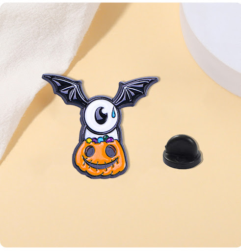 Title 2, Halloween Cartoon Brooch Pumpkin Head Bat Badge...