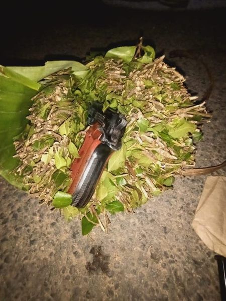 An Ekol P29 pistol wrapped in a bunch of miraa that was recovered on May 5 at a roadblock on the Isiolo-Moyale highway.