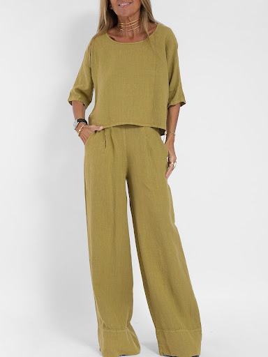 Title 3, Womens Cotton and Linen Casual Cropped Sleeves...