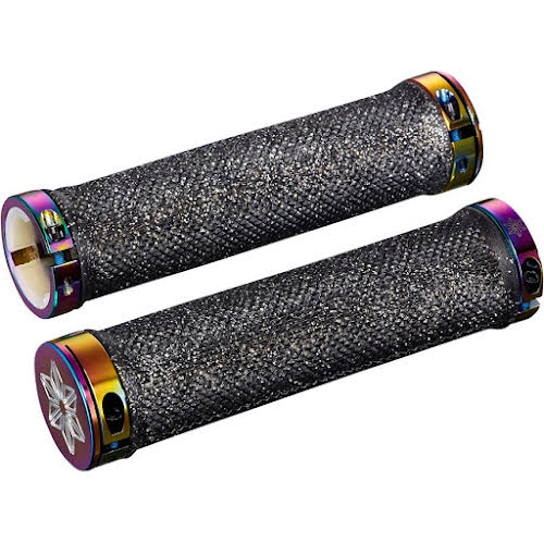 Supacaz Diamond Kush Grips: Black with Oil Slick DH Star Ringz