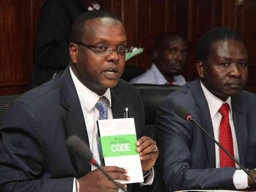 Sports CS Hassan Wario and PS Richard Ekai appear before a National Assembly committee to clarify clauses of the Anti-Doping Bill /HEZRON NJOROGE