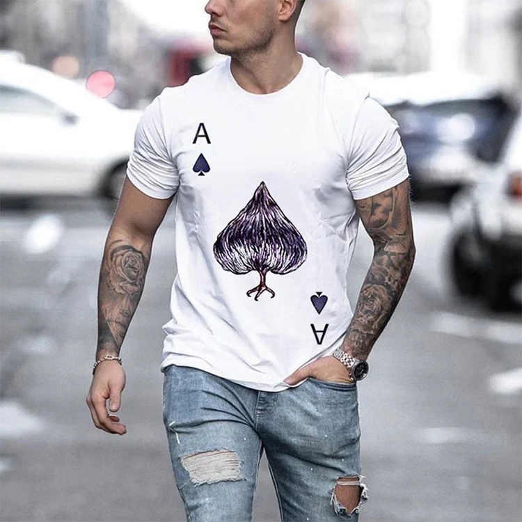 Personalized White Loose Men'S Playing Card Spades A Print T-Shirt