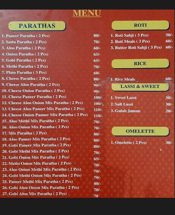 Calcutta Chats menu 