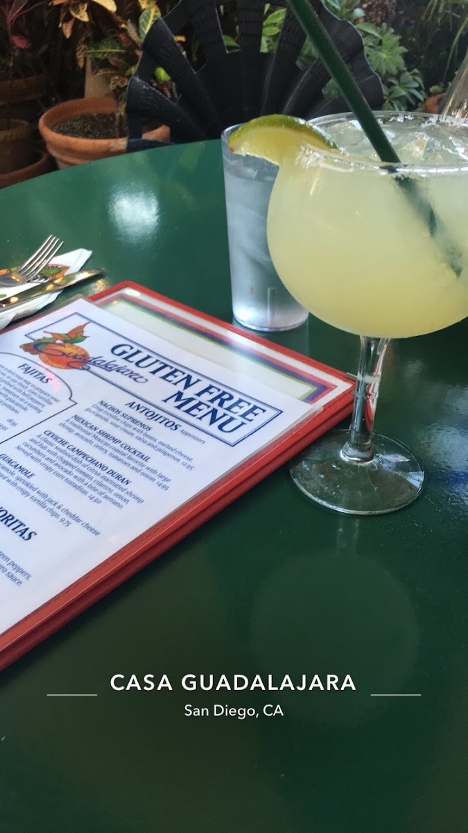 Cute “small” margarita with a wonderful GF menu that’s offered!