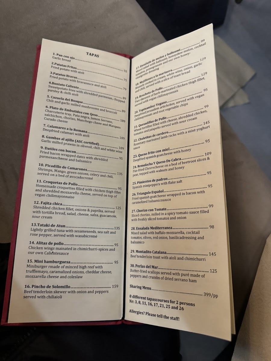 Caliente Tapas Bar gluten-free menu