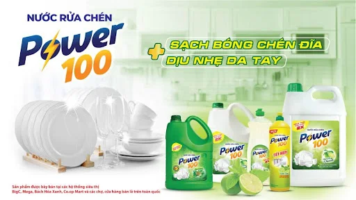 Nước rửa chén POWER100 tinh dầu chanh 3,5kg