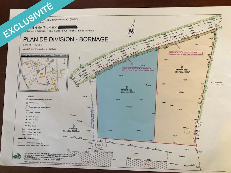 Vente terrain  1000 m² à Dame-Marie (27160), 27 000 €