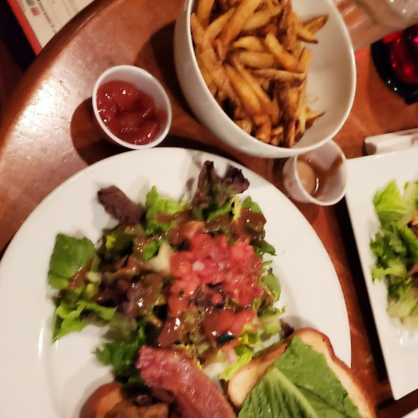 June 18, 2023- GF HOME burger with GF fries and a side salad