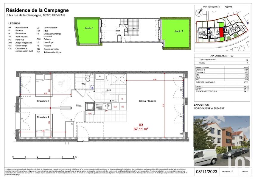 Vente appartement 3 pièces 67 m² à Sevran (93270), 327 000 €