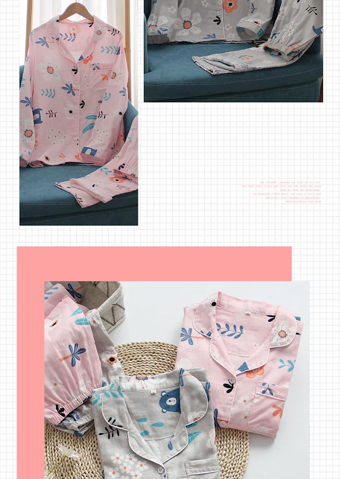 Gauze Leaf Pajamas Women's Spring And Autumn Thin Loose Comfort And Casual Suit Cotton Cloth Homewear